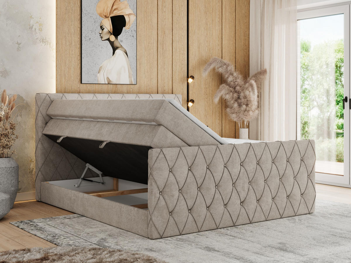 BOXSPRINGBETT MIREN KING DUO 120/200 Beige Struktur - H3 - Beige, Holz/Textil (120/200cm) - MKS
