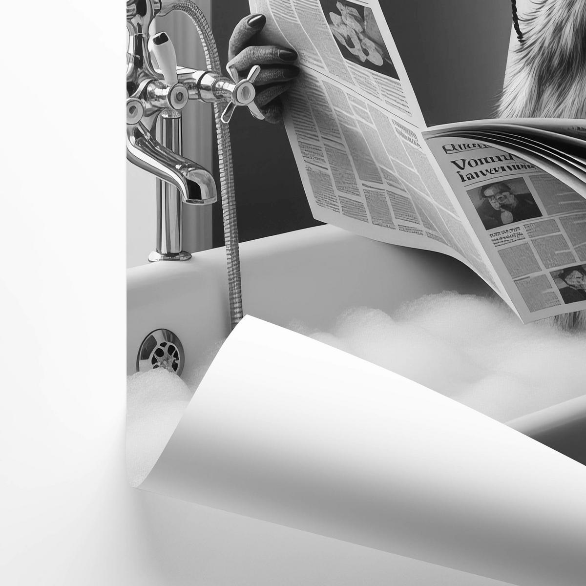 POSTER für Badezimmer WC Strauß in Badewanne Zeitung Abstraktion 20x30cm - Schwarz/Weiß, Papier (20/30/1cm) - Muralo