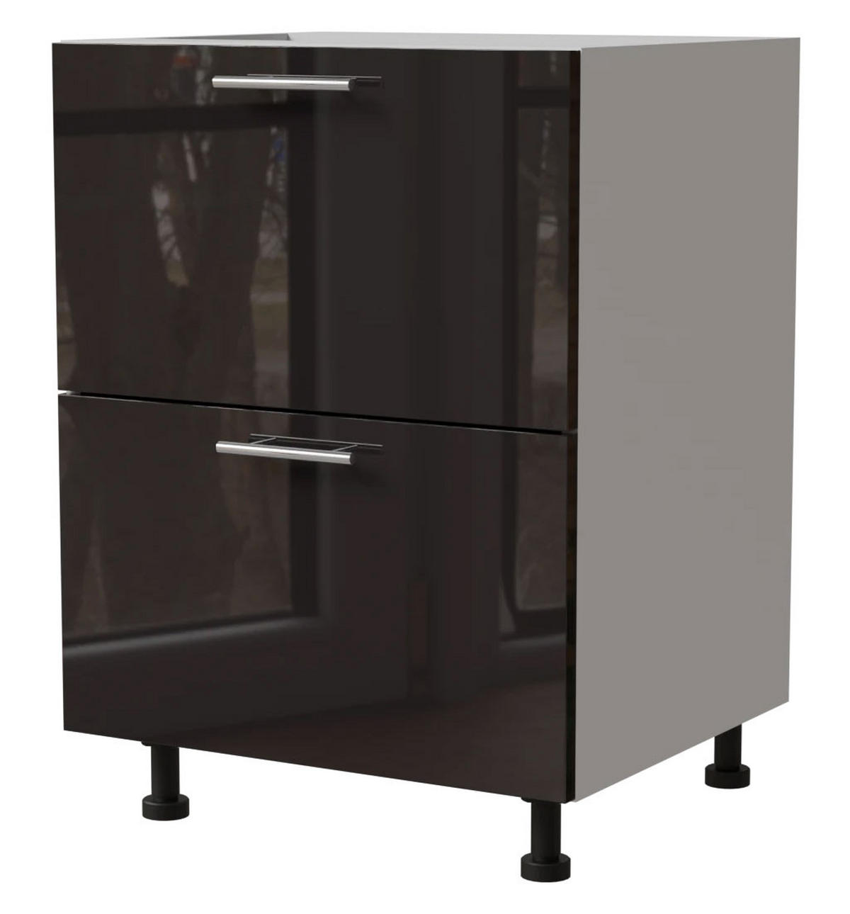 SCHUBLADENUNTERSCHRANK Essen D2A/60/1A Schwarz Hochglanz / Weiß Matt 60 / 50 / 82cm - Schwarz Hochglanz/Schwarz, Holz/Holzwerkstoff (60/82/50cm) - Feldmann-Wohnen