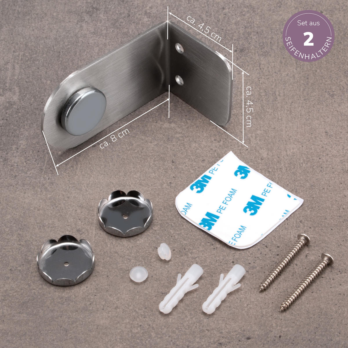 MAGNET-SEIFENHALTER PUREZZA 2er-Set matt - Silberfarben, Metall (4.5/4.5/8cm) - bremermann