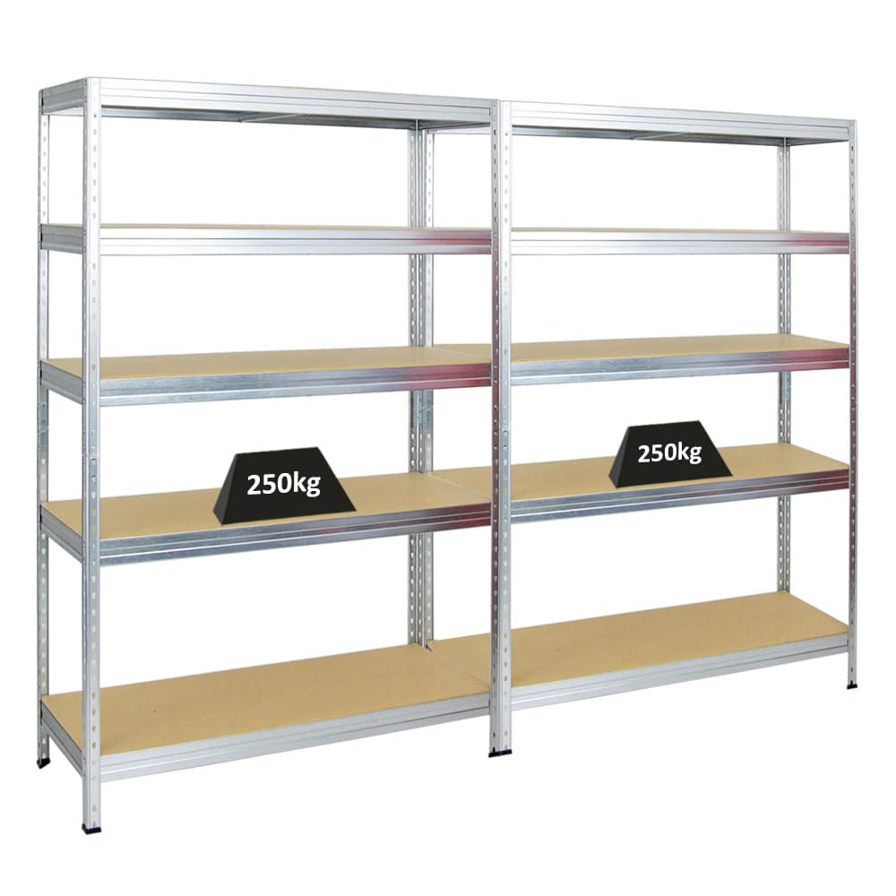 SCHWERLASTREGAL Rivet 2er-Set mit 2x 180x120x45 cm Fachlast 250 kg Verzinkt - Silberfarben, Metall (240/180/45cm) - PROREGAL