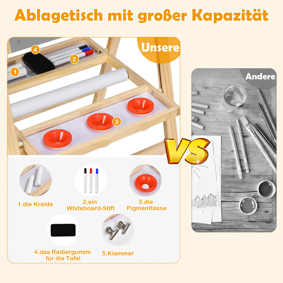 KINDERSTAFFELEI Grau - Grau, Holz (50.5/104/53.5cm) - COSTWAY