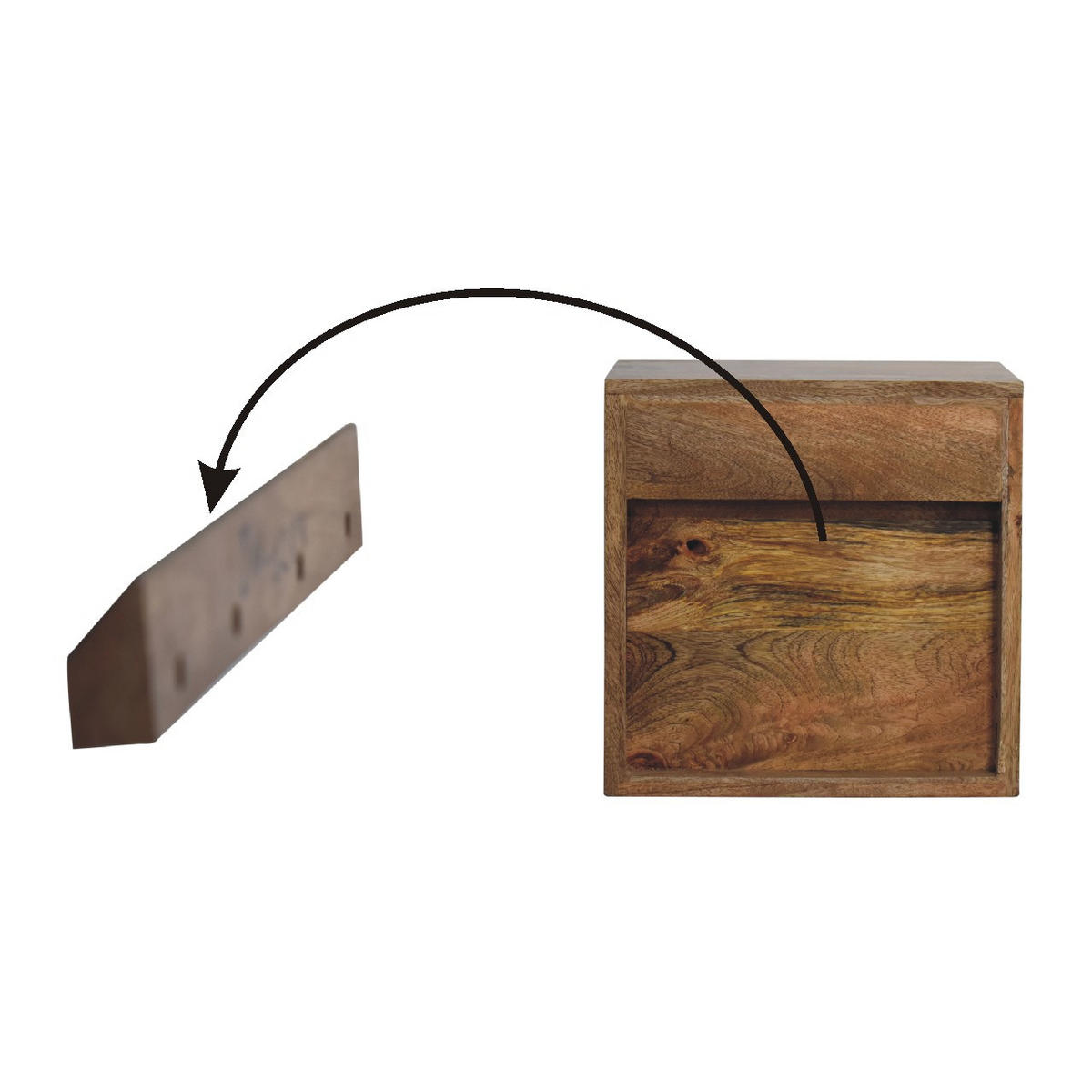 NACHTTISCH Levitate, Wandmontiert, 1 Schublade, 1 Offenes Fach, Beige - Kastanienfarben/Messingfarben, Holz/Metall (30/30/25cm) - Artisan Furniture
