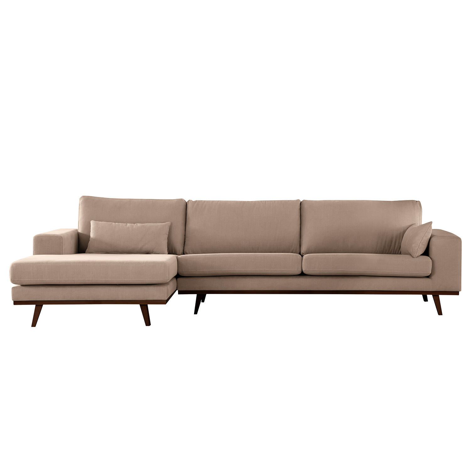 ECKSOFA mit Longchair - Taupe/Buchefarben, Textil (281/153cm) - home24