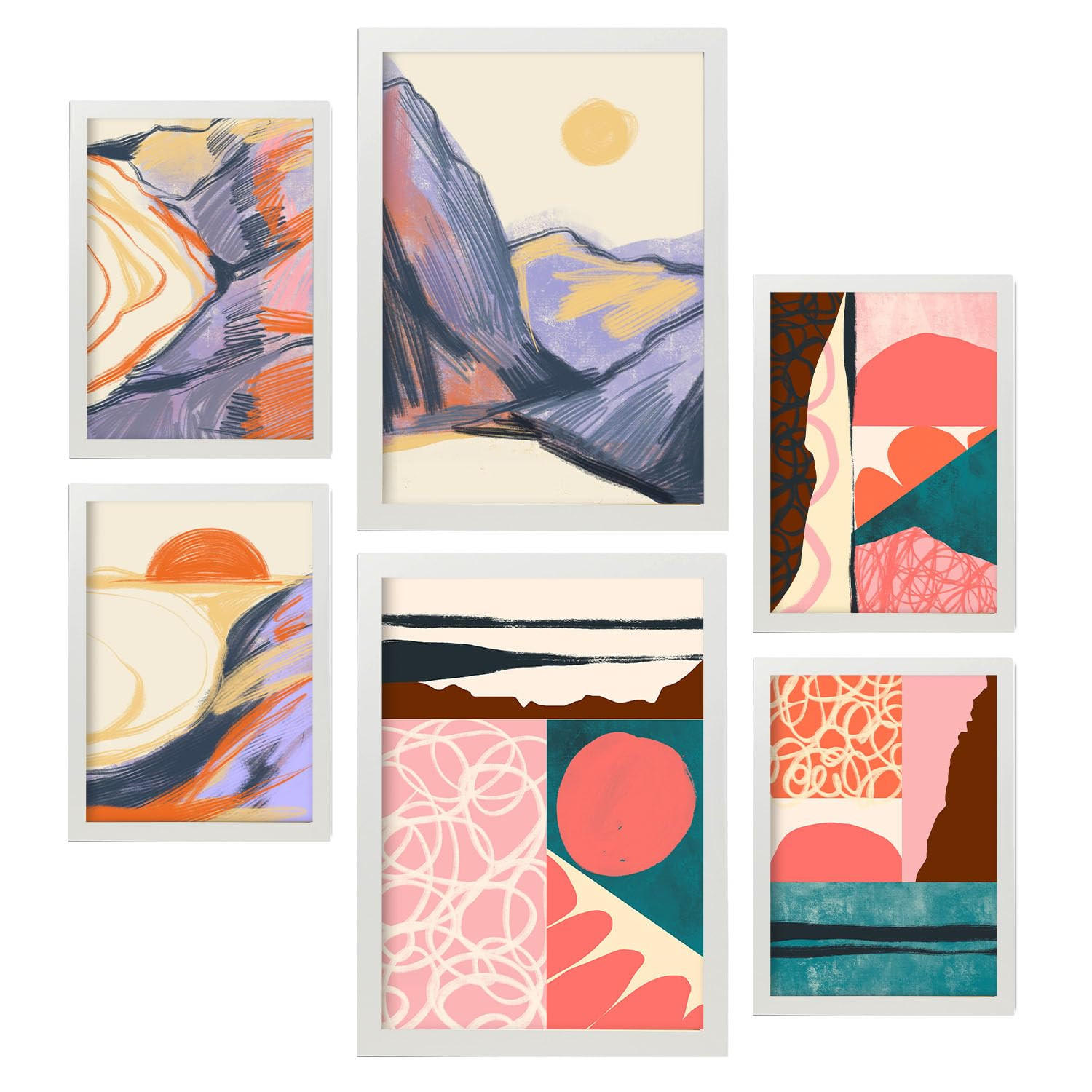 POSTER Set Mit 6 Eindeutige Natur A3 & A4 Weißer Rahmen - Weiß, Papier (29/3cm) - Nacnic