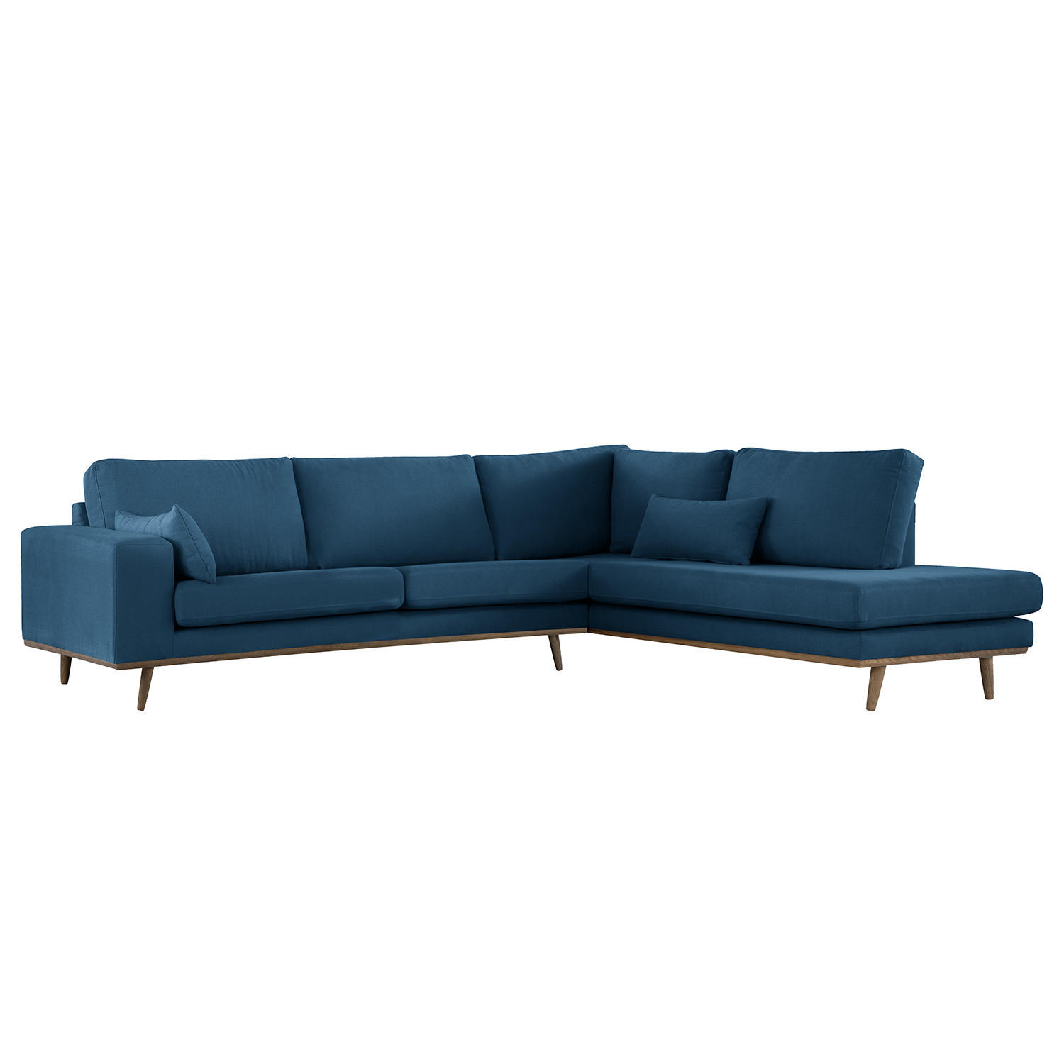 ECKSOFA mit Ottomane - Blau/Eichefarben, Naturmaterialien/Eichenholz (287/219cm) - home24