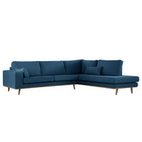 ECKSOFA mit Ottomane - Blau/Eichefarben, Naturmaterialien/Eichenholz (287/219cm) - home24