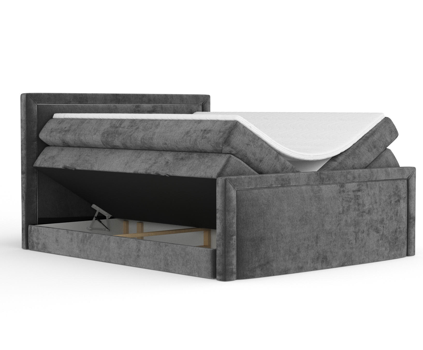 Thumbnail - Maison de Reve Boxspringbett, Anthrazit, Textil, Buche, Kiefer, H3 + H4, 7-Zonen, Höhe ca. 40 cm, 200x200 cm, Handmade i...