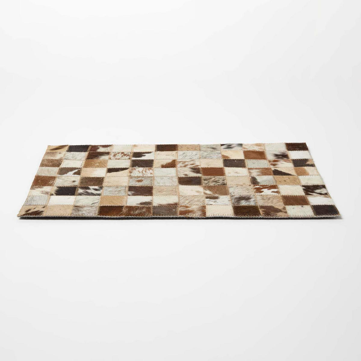 TISCHSET 4er-Set mit Patchwork-Karo, Fell & Leder, 30/46 cm - Multicolor, Leder (30/46cm) - Homescapes