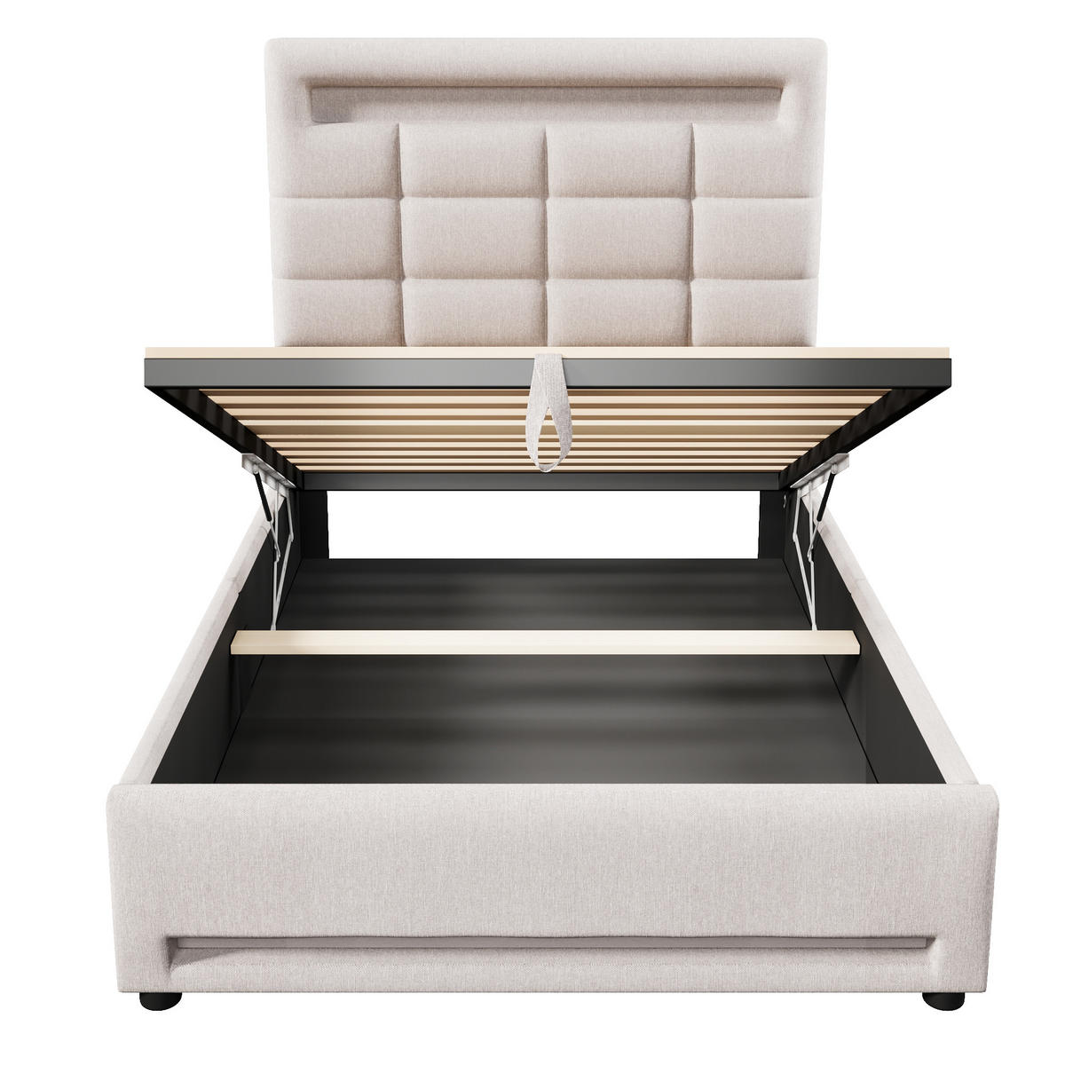 POLSTERBETT 90x200cm Beige Leinen APP-Fernbedienung LED Hydraulik USB - Beige, Holz (90/200cm) - FLIEKS