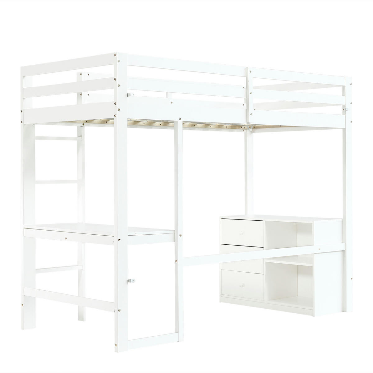 HOCHBETT mit Schreibtisch 90x200 cm Weiß mit Schrank und Regal - Weiß, Holz (90/200cm) - Meubliv