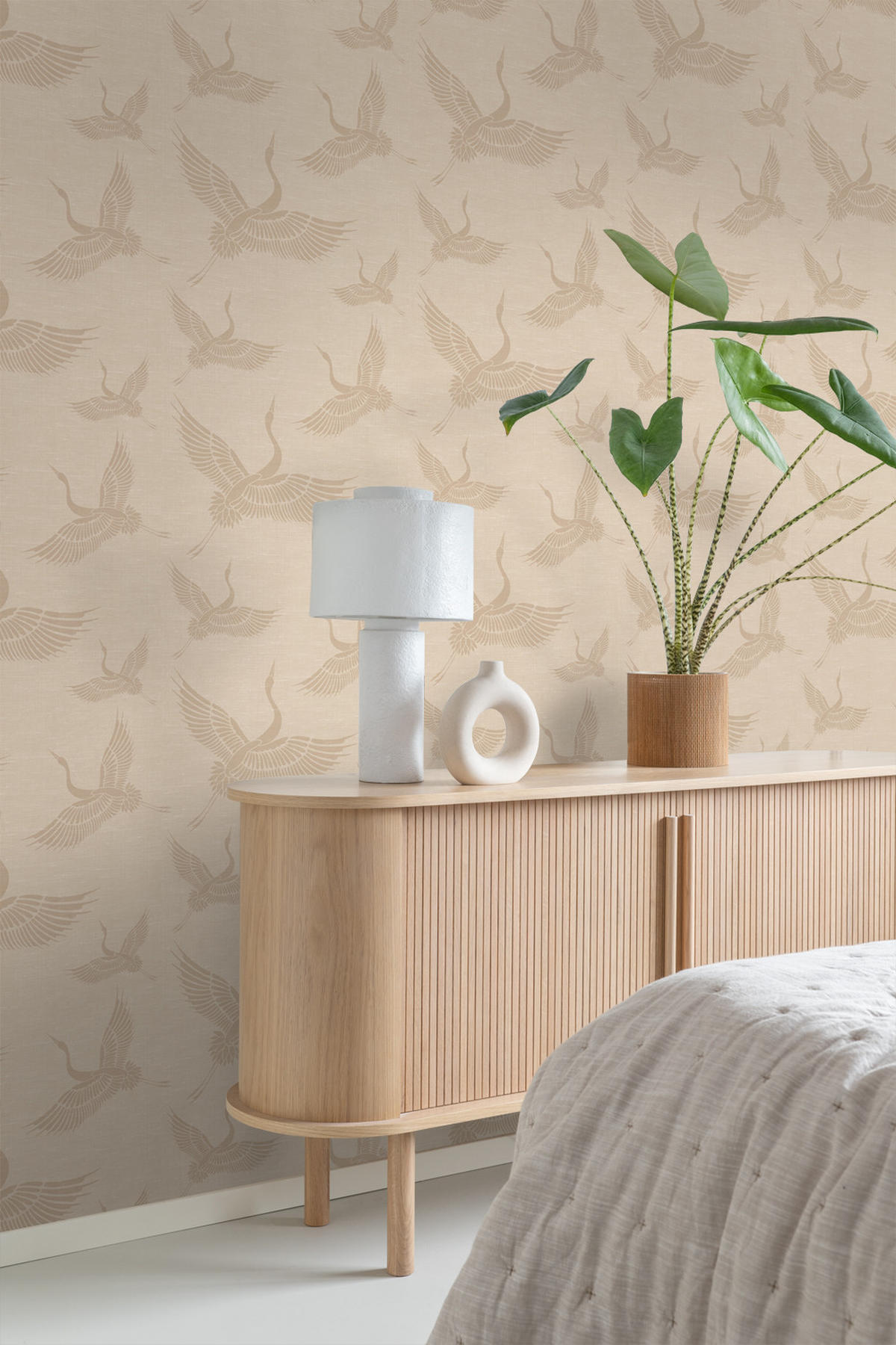 TAPETE Kraniche 53 cm x 10.05 m - Beige, Papier (53/1000cm) - Origin Wallcoverings