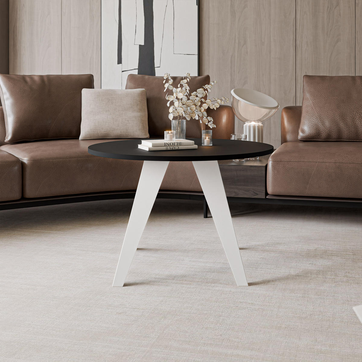 COUCHTISCH FRESCO 75/50 cm runden, Weiß / Schwarz geriffelt - Schwarz/Weiß, Metall (75/75/50cm) - Idohome