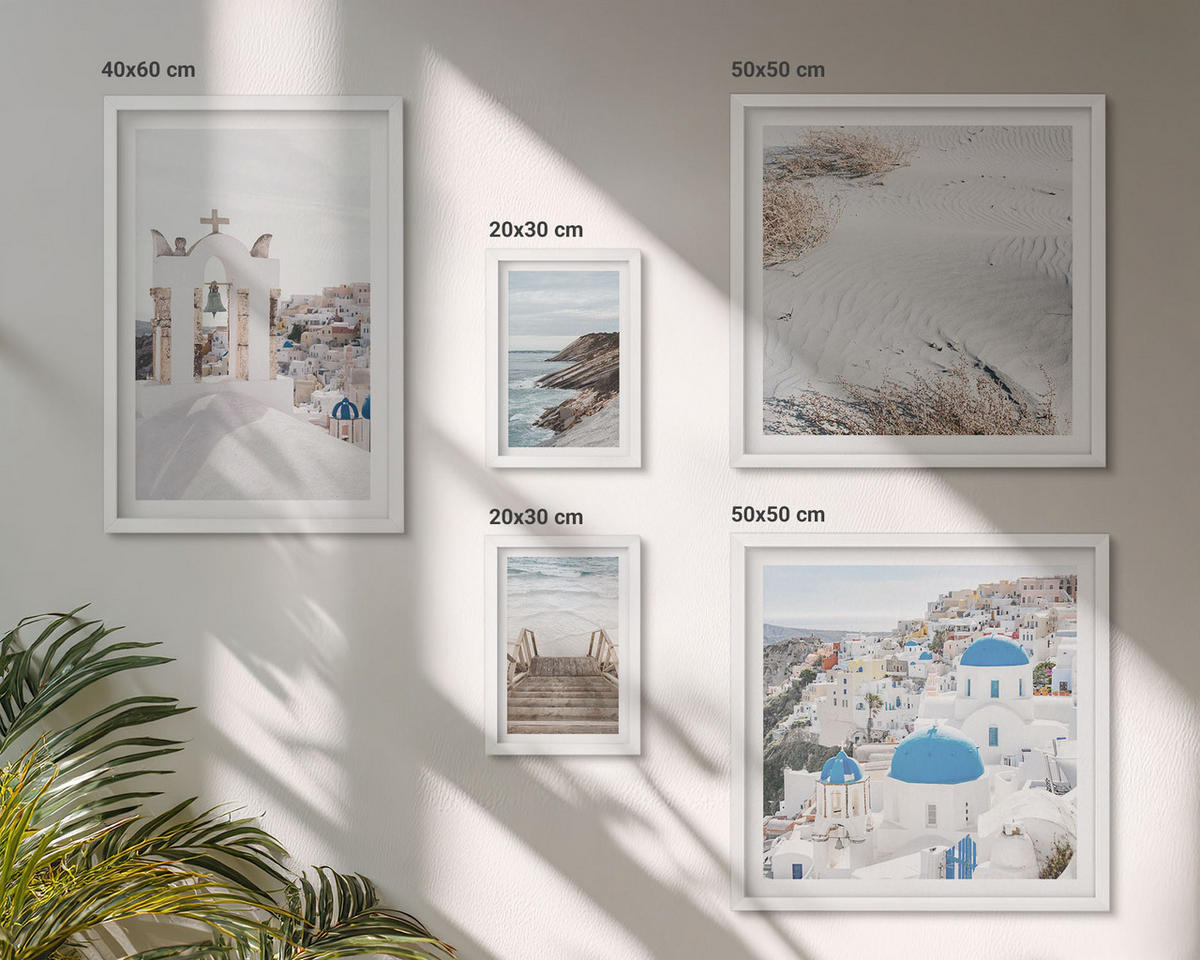 BILDER SET 5er Set - 50x50 cm & 20x30 cm & 40x60 cm Weißer Rahmen - Meeresarchitektur Santorin - Weiß, Kunststoff (40/60cm) - TULUP