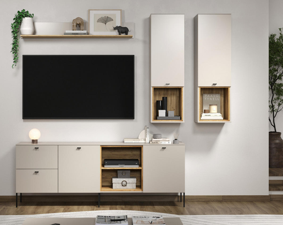 SIDEBOARD Kaschmir, Eiche 200 cm, Kommode mit Soft-Close - Kaschmir/Schwarz, Holzwerkstoff/Metall (200/75/40cm) - Top.Furn