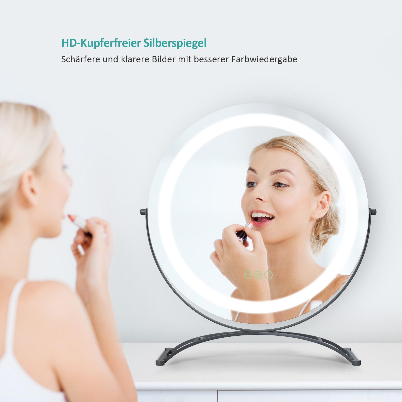 KOSMETIKSPIEGEL mit Beleuchtung, Schwarz, Ø50 cm - Schwarz, Glas (50/16/50cm) - EMKE