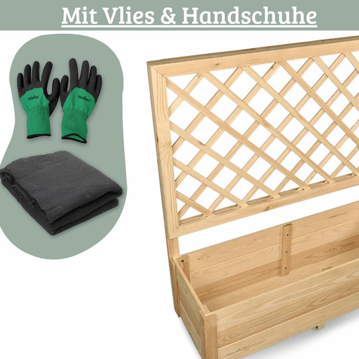 PFLANZKASTEN mit Rankgitter THIO Inkl. Vlies 98cm Breit - Braun, Holz (98/104/34cm) - DELUKE
