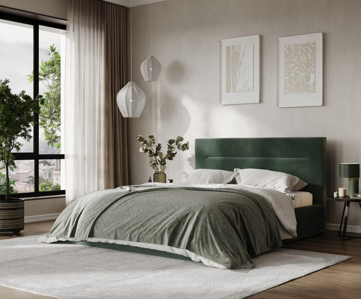 POLSTERBETT Liline 180/200 cm Grün im Asti Stoff - Schwarz/Naturfarben, Holz/Holzwerkstoff (180/200cm) - AltaBeds