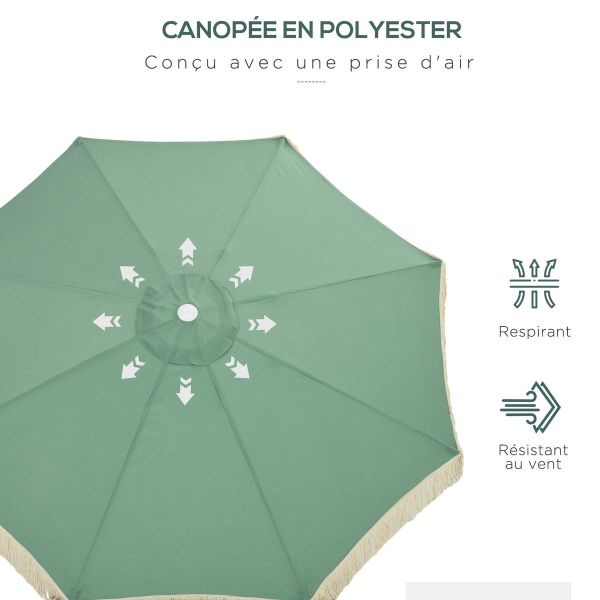 SONNENSCHIRM DE-11467 neigbar, mit Fransen, Kurbel Grün - Grün, Textil (265/265cm) - ComfortXL