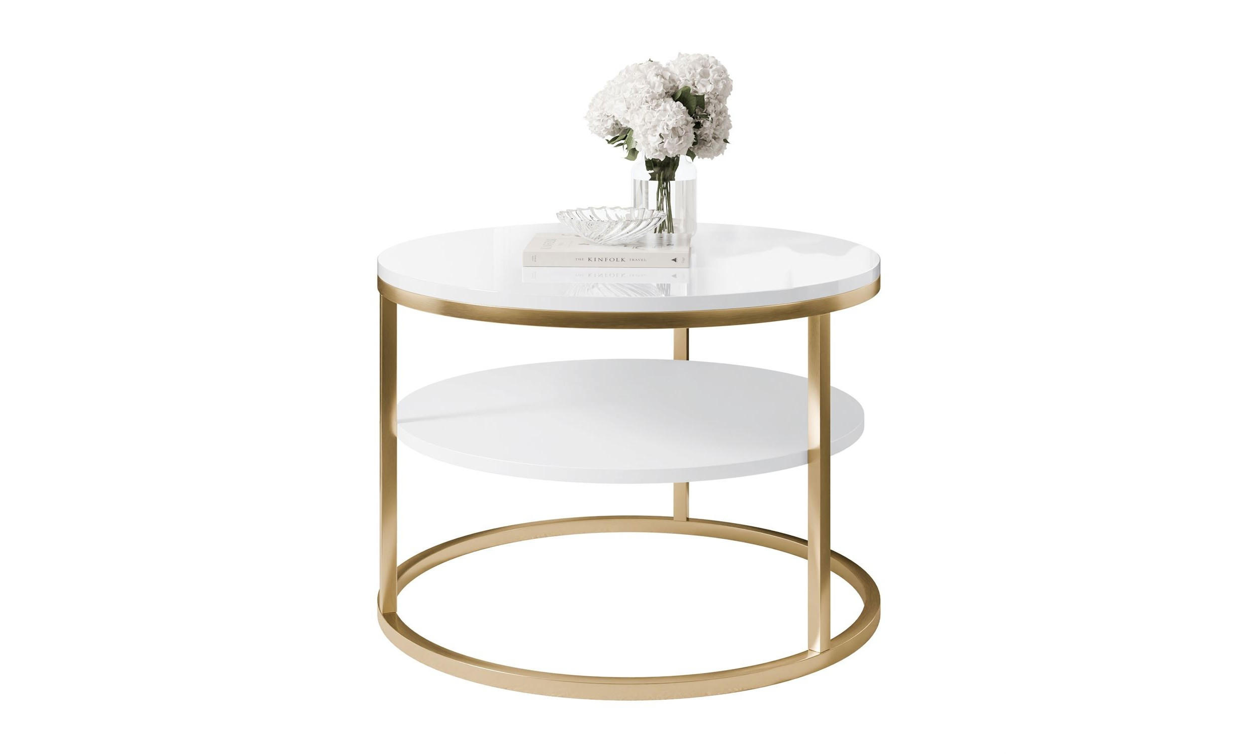 COUCHTISCH CIRI SLIM HOCHGLANZ Ø60/41 cm gebürstetes Gold / weißer Glanz - Goldfarben/Weiß, Holzwerkstoff/Metall (60/60/41cm) - Lookway