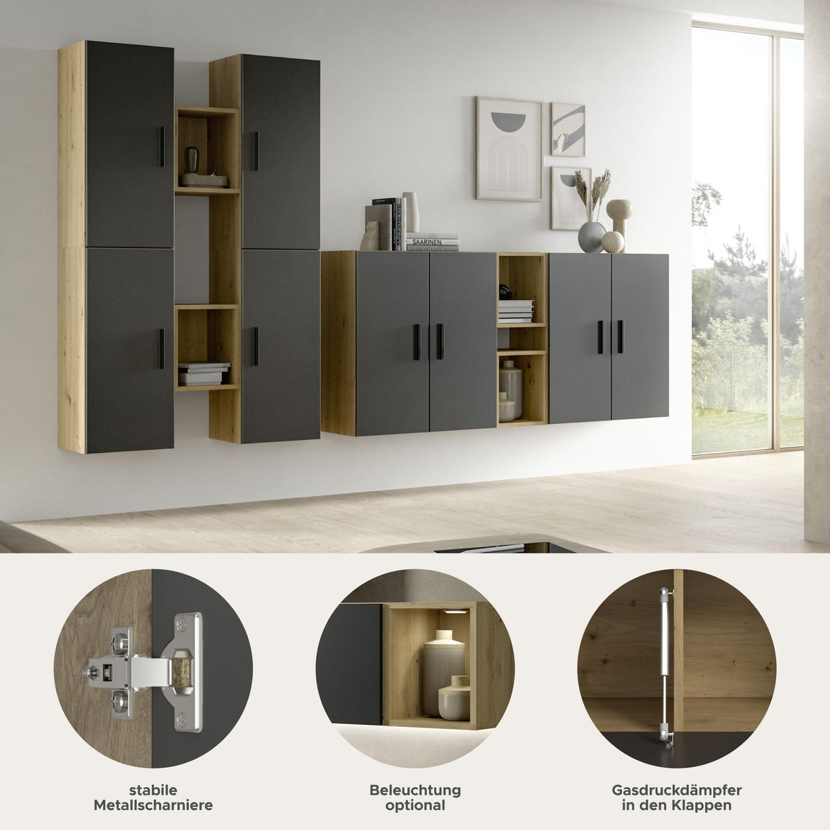 WOHNWAND The One Basalt grau 270/34/182 cm - Braun, Holzwerkstoff (270/182/34cm) - Xonox