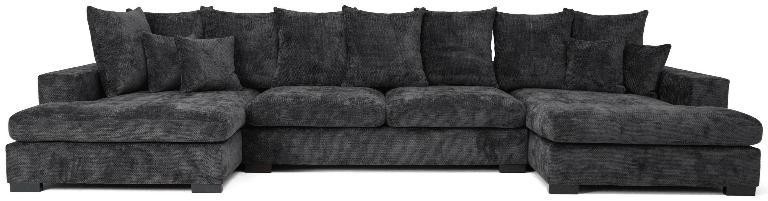 WOHNLANDSCHAFT Dahlia mit Schlaffunktion und Bettkasten in U-Form - Anthrazit Chenille 373/92/155 cm - Anthrazit/Schwarz, Kunststoff/Textil (373/92/155cm) - WFL GROUP