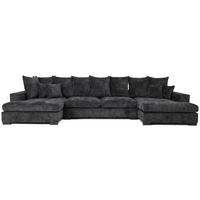 WOHNLANDSCHAFT Dahlia mit Schlaffunktion und Bettkasten in U-Form - Anthrazit Chenille 373/92/155 cm - Anthrazit/Schwarz, Kunststoff/Textil (373/92/155cm) - WFL GROUP