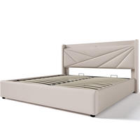 POLSTERBETT aus Baumwollleinen 140x200 cm Beige mit Bettkasten, USB-/USB-C-Anschluss und Matratze - Beige, Textil (140/200cm) - IVMEU