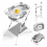 BABYBADEWANNE Grau Weiß faltbar mit Gestell - Multicolor, Kunststoff/Metall (68/52cm) - Relaxdays