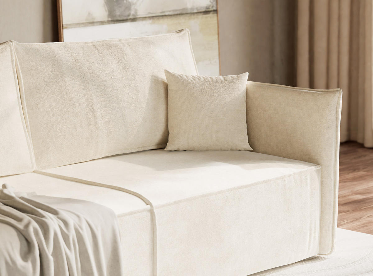 SOFA MIT SCHLAFFUNKTION Obra Creme Chenille-Stoff - Creme/Schwarz, Holz/Holzwerkstoff (220/70/107cm) - Maison de Reve