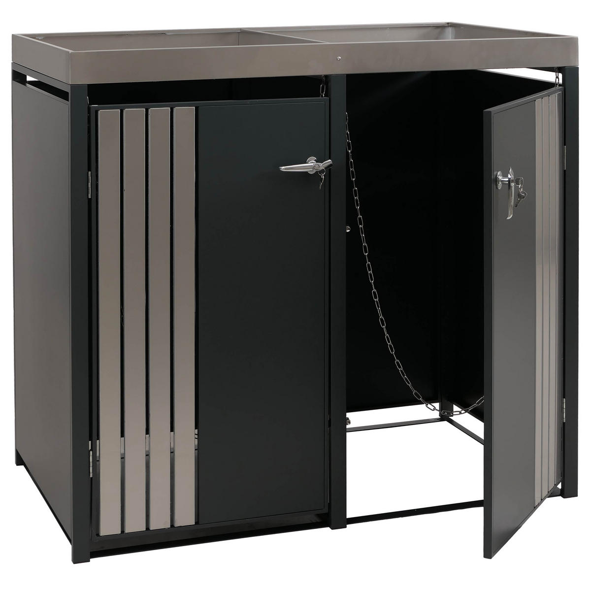 MÜLLTONNENBOX 2er mit Pflanzkasten HxBxT 125x132x84cm Anthrazit Edelstahl - Anthrazit, Metall (132/125/84cm) - PROREGAL