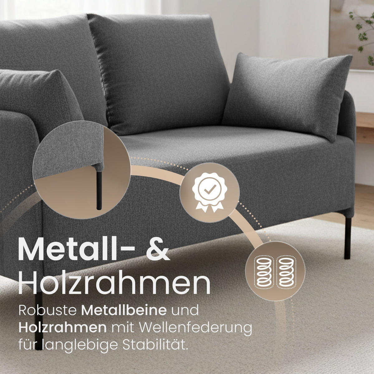 SOFA 131/79 cm Stoff Hellgrau - Hellgrau/Schwarz, Textil/Metall (131/79/79cm) - CLP