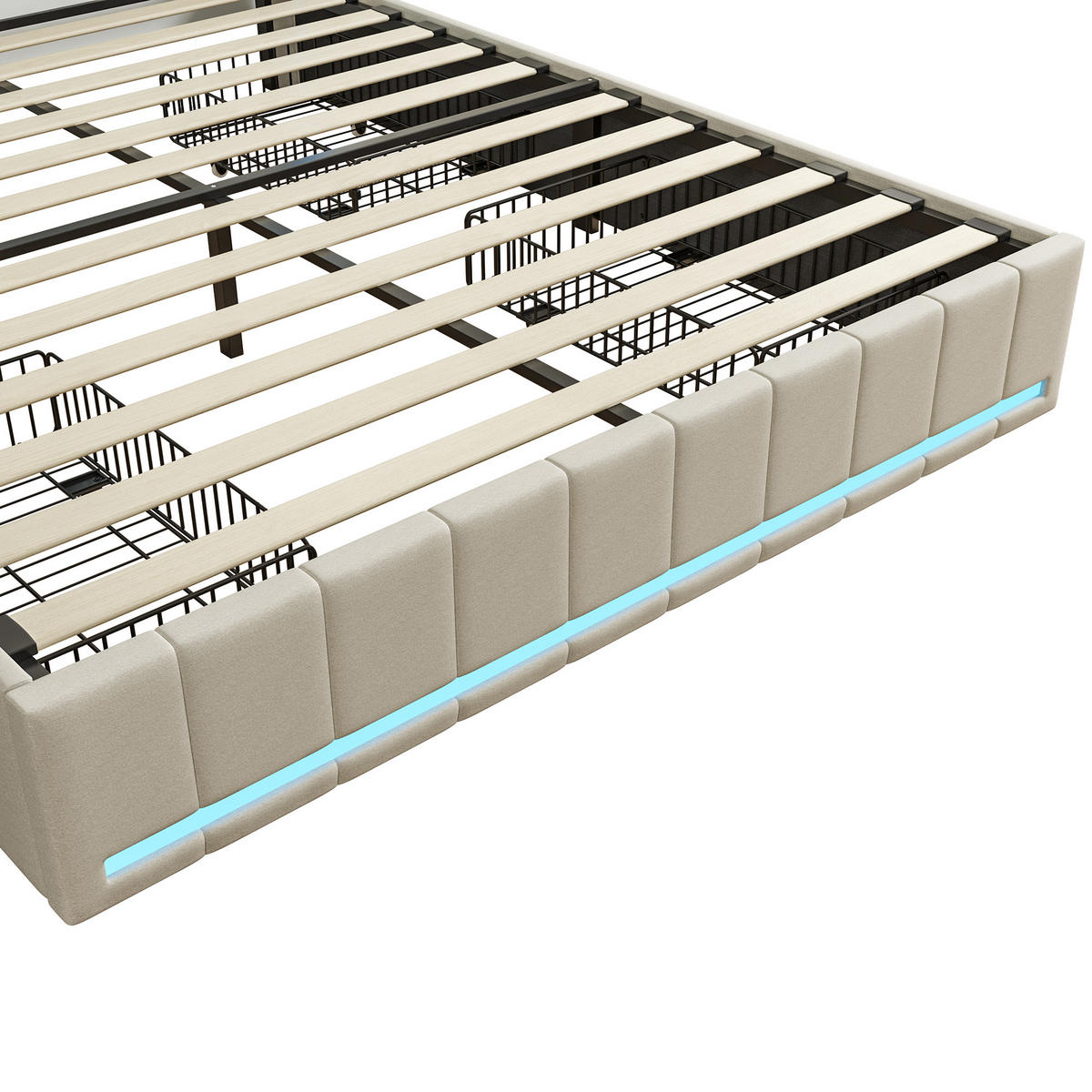 POLSTERBETT 180x200 cm LED 4 Schubladen USB Leinen grau - Beige, Holz (180/200cm) - LEBENLANG