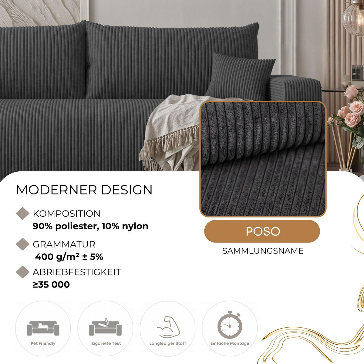 SOFA mit Schlaffunktion, Anthrazit - Anthrazit, Holzwerkstoff (246/79/93cm) - Idohome