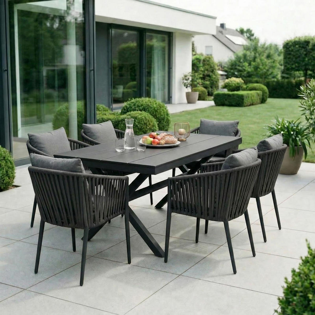 GARTENMÖBELSET ISOLA - Schwarz/Grau, Metall - IDIMEX