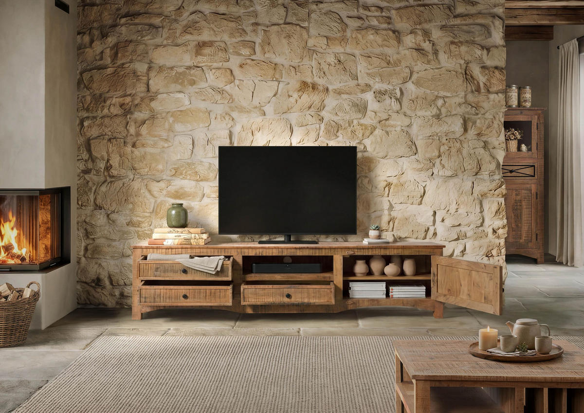 TV-BOARD Akazie 220x40x50 natur versiegelt NATURE OF SPIRIT #244 - Naturfarben, Holz (220/50/40cm) - Massivmoebel24