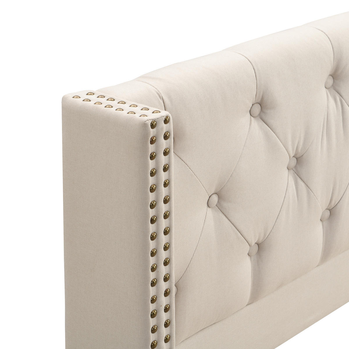 POLSTERBETT 180x200 Lattenrost Kopfteil Knopf Nieten Linen Beige - Beige, Naturmaterialien (180/200cm) - FLIEKS