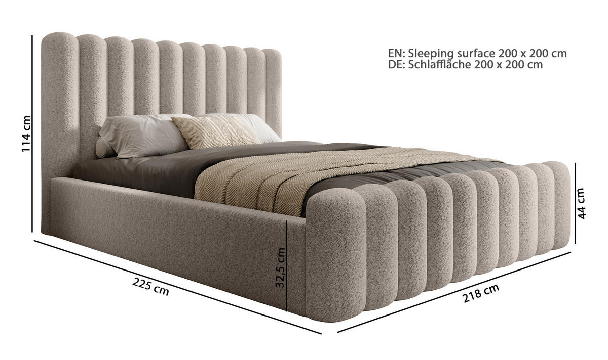POLSTERBETT Bett Mona VII gepolstert modern, elegantes Kopfteil, Bettkasten, hochwertiger Abriamo-Stoff 200x200 cm, schwarz - Schwarz, Holzwerkstoff/Kunststoff (200/200cm) - DomoHome