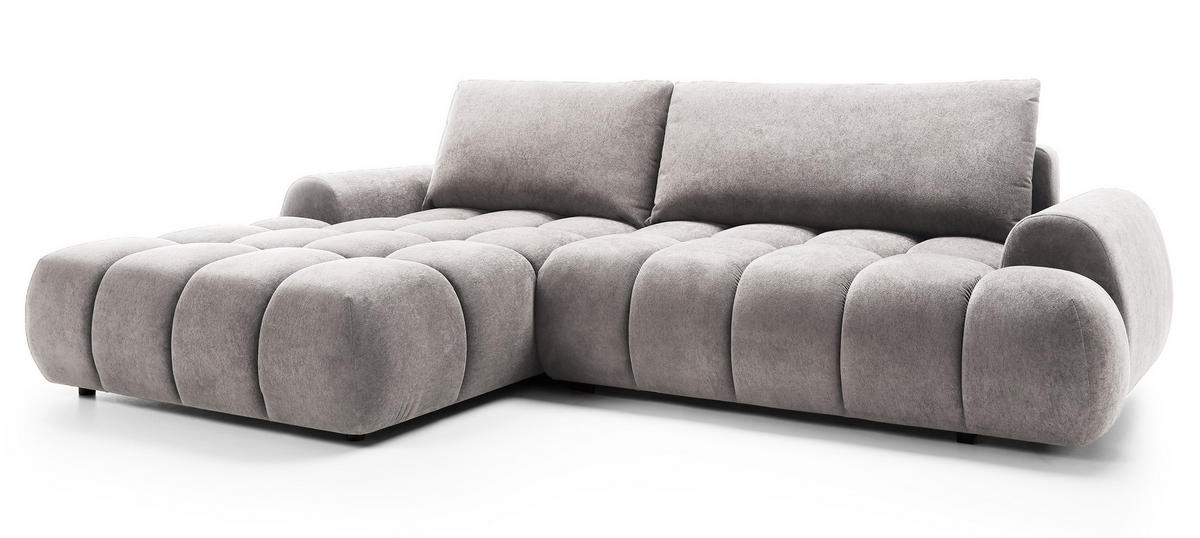 ECKSOFA 280 cm Valerio mit Bettkasten, 280 cm, Links, Schlaffunktion, Hellgrau - Hellgrau, Holz (280/177cm) - Emporius