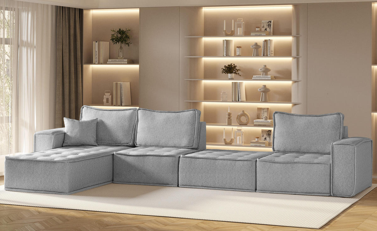 BOHOO modulare Ecke XL Grau Links - Grau, Holz (192/382cm) - Kaiser Möbel