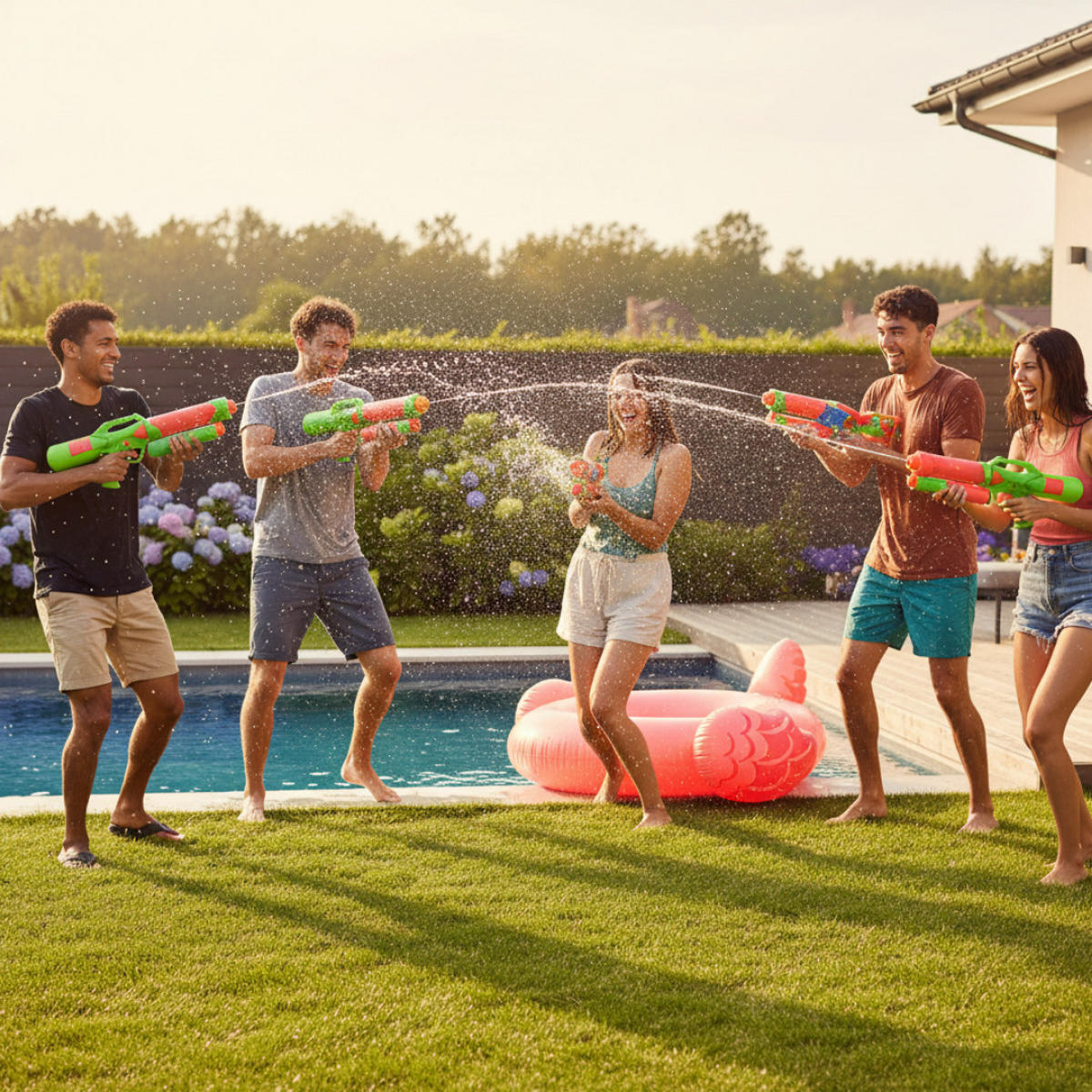 WASSERPISTOLE XXL 4er Set 65 cm Bunt, Wasserblaster, Wasserspielzeug, Poolspielzeug, Strandspielzeug, Gartenspielzeug, Outdoor Spielzeug, Sommer - Gelb/Rot, Kunststoff (70/35/10cm) - Sena
