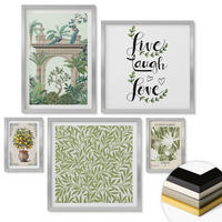 WANDBILDER 5er Set - 50x50 cm & 20x30 cm & 40x60 cm Silberner Rahmen - Grüne Blätter exotischer Pflanzen - Silberfarben, Kunststoff (40/60cm) - ArtPrintCave