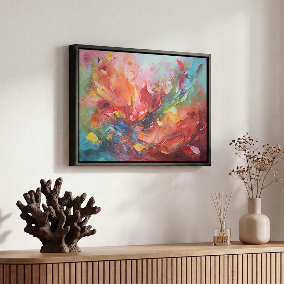 LEINWAND Bilder mit Rahmen - Ölgemälde - Kunst - Abstrakt - Farbenfroh - 30x20 - Altrosa, Textil (30/20cm) - MuchoWow