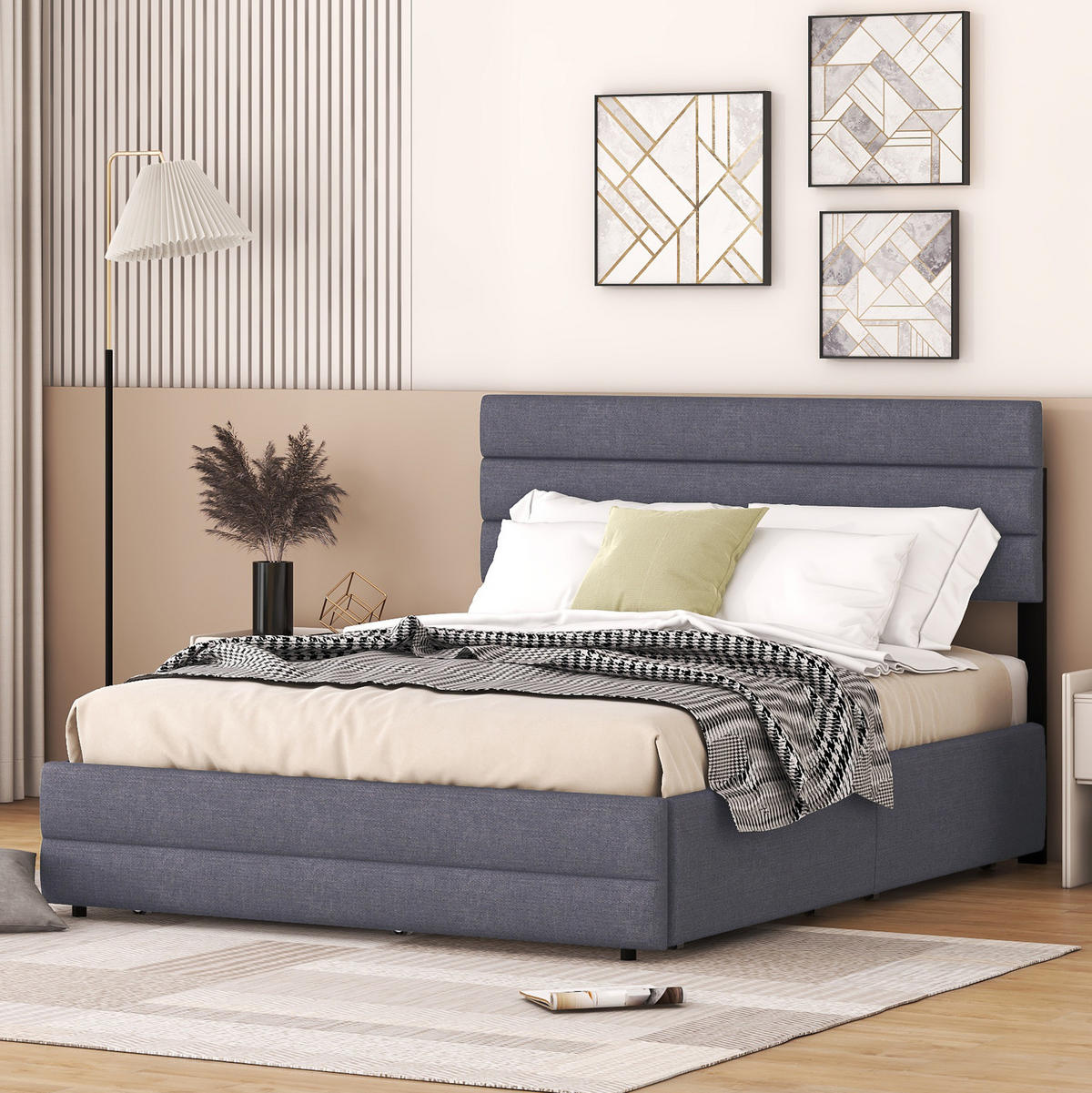 TAPECIRANI krevet 140/200 cm s izvlačnim ležajem i 2 ladice, Siva - siva, drvni materijal (140/200cm) - Redom