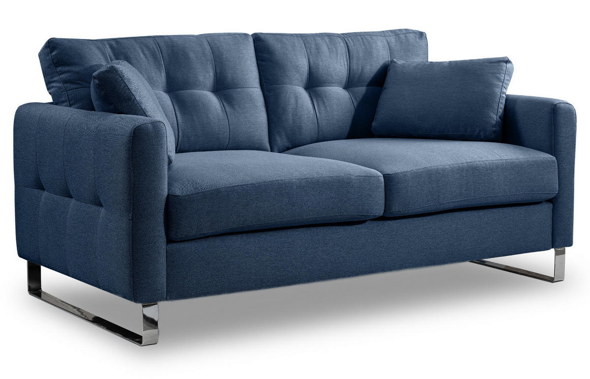 SOFA blau Flachgewebe 2-Sitzer 175 cm, Couch mit Steppoptik - Blau/Chromfarben, Holz/Textil (175/92/94cm) - Inn.Furn