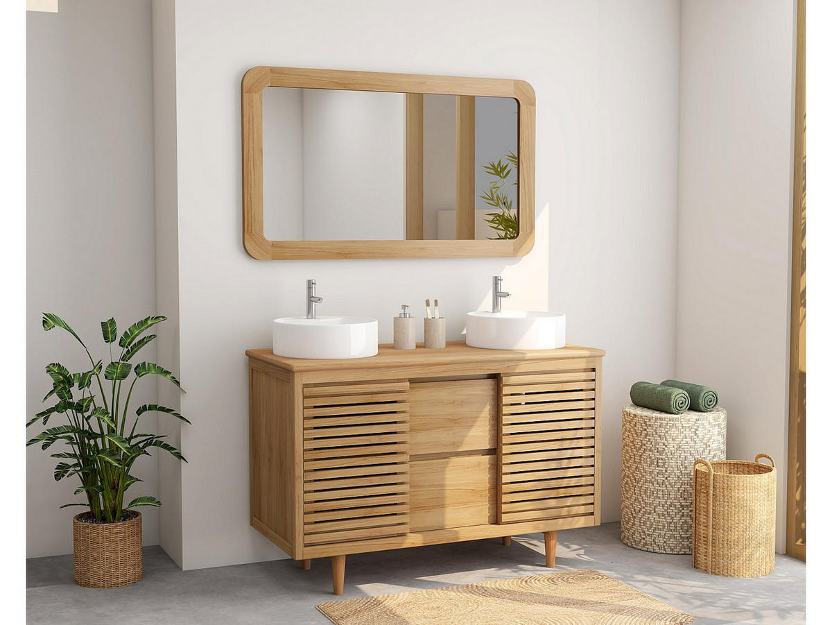 WASCHBECKENUNTERSCHRANK - 120 cm x 55 cm - holz - naturfarben hell Toraja - Naturfarben, Holz (120/80/55cm) - Vente-Unique