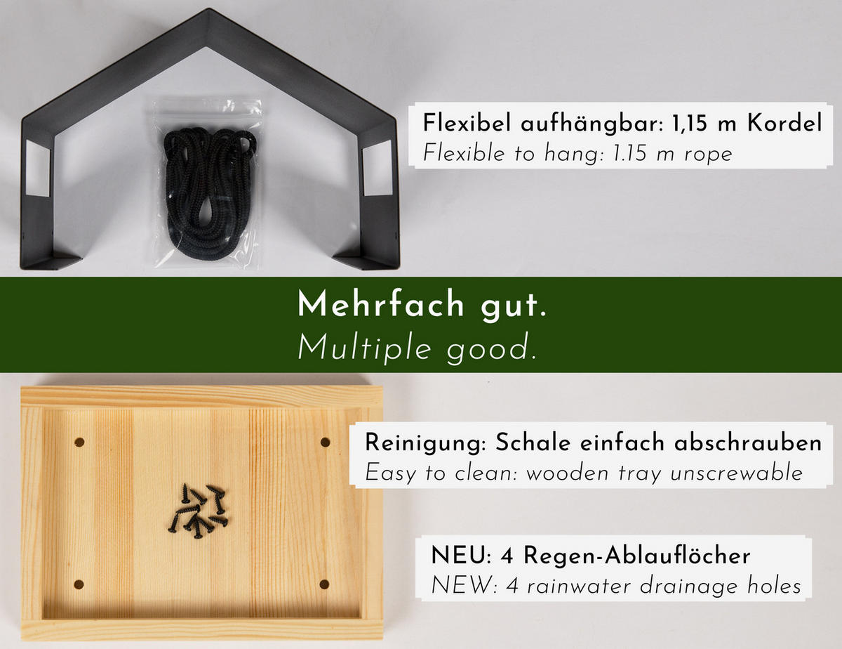 VOGELFUTTERSPENDER 2er Set aus Metall & Edelstahl - Schwarz, Metall (20/14/14cm) - WONDERMAKE