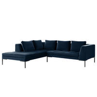 ECKSOFA mit Ottomane - Schwarz/Dunkelblau, Textil/Metall (255/230cm) - home24