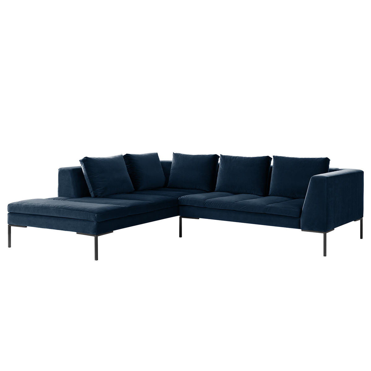 ECKSOFA mit Ottomane - Schwarz/Dunkelblau, Textil/Metall (255/230cm) - home24