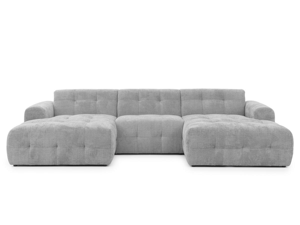 WOHNLANDSCHAFT Kozy im Bumpy-Design mit fester Rückenlehne aus weichem Hellgrau Chenille-Stoff - Hellgrau/Schwarz, Holz/Kunststoff (323/79/161cm) - S-Style Möbel